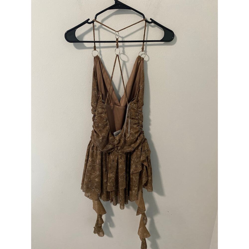 New Windsor Caught Up In Bloom Floral Mesh Ruffle Romper Brown Size Small - Picture 2 of 4